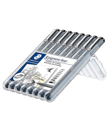 Set 8 pigment linere negre Staedtler mărimi între 0,05-2 mm