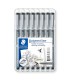 Set of 8 Staedtler black pigment liners, sizes between 0.05-2 mm