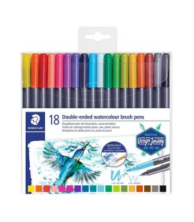 Set of 18 double watercolor pencils with brush tip, Staedtler, assorted colors 3001-TB18
