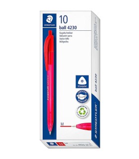 Set of 10 ballpoint pens, retractable, Staedtler 4230 M-2 red