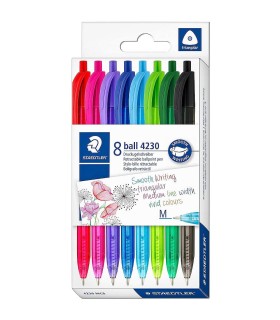 Set of  8 ballpoint pens, retractable, assorted colors, Staedtler 4230 MC8