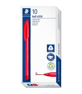Set of 10 disposable triangular ballpoint pens, Staedtler 4320M-2 red
