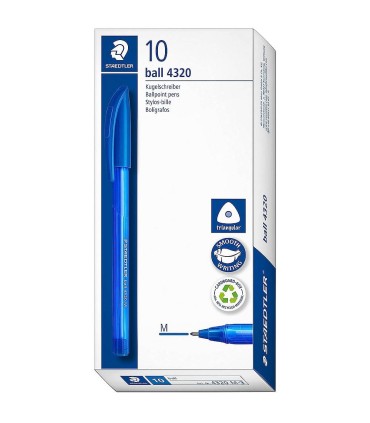 Set of 10 disposable triangular ballpoint pens, Staedtler 4320M-3 blue