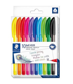 Set of 10 ballpoint pens, retractable, assorted colors, Staedtler 4320 MC10