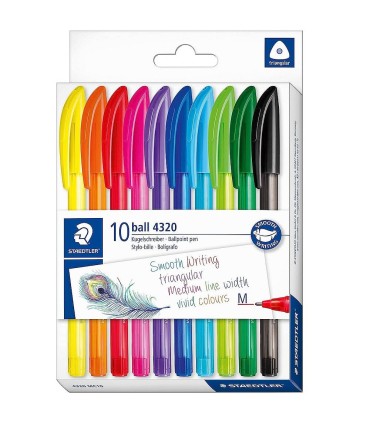 Set 10 pixuri cu bilă, cu clips, culori asortate, Staedtler 4320 MC10