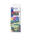 Set of 6 double watercolor pencils with brush tip, Staedtler, assorted colors 3001-C6