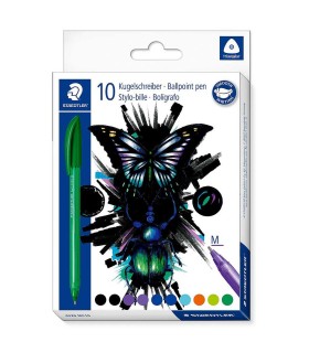 et of 10 ballpoint pens, with clip, assorted colors