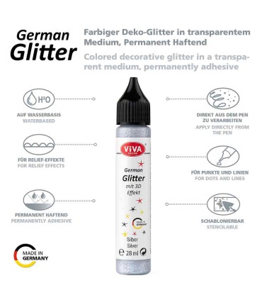 Washable adhesive glitter for all surfaces, VIVA DECOR, 28ml