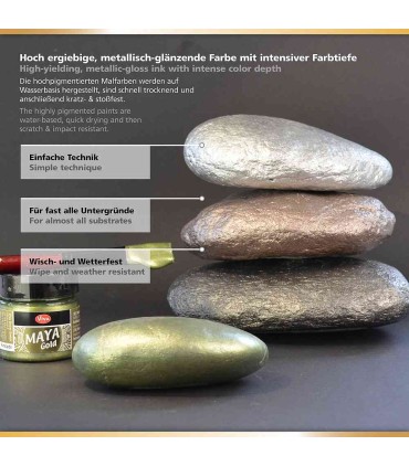 Vopsea metalică acrilică lucioasă Maya-Gold VIVA DECOR, 45ml