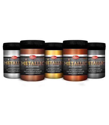 Set 5 vopsele metalice acrilice, VIVA DECOR, 5x100ml