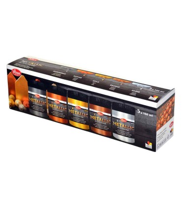 Set of 5 acrylic metallic paints, VIVA DECOR, 5x100 ml
