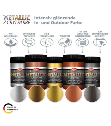 Set 5 vopsele metalice acrilice, VIVA DECOR, 5x100ml