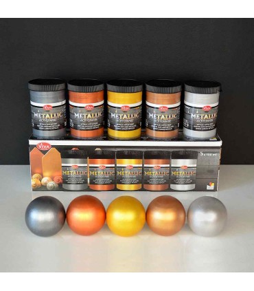 Set of 5 acrylic metallic paints, VIVA DECOR, 5x100 ml