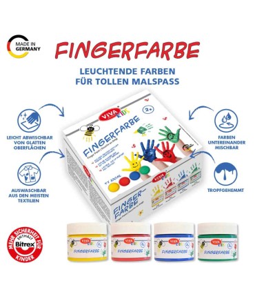 Finger paint set, children from 2 years old, VIVA DECOR, 4x100ml