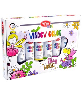 Set cadou creativ pictură pe ferestre, vopsele și șablon, VIVA KIDS, 6x90ml