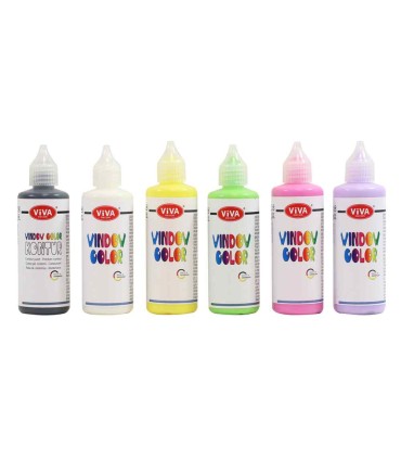 Set cadou creativ pictură pe ferestre, vopsele și șablon, VIVA KIDS, 6x90ml