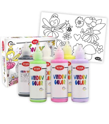 Creative gift set for window painting, paints and stencil, VIVA KIDS, 6x90ml