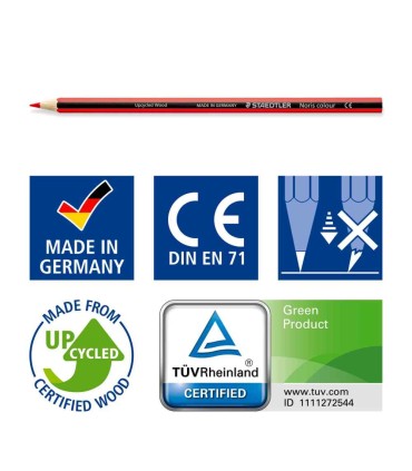 Set of 12 hexagonal colored pencils, recycled wood, Staedtler