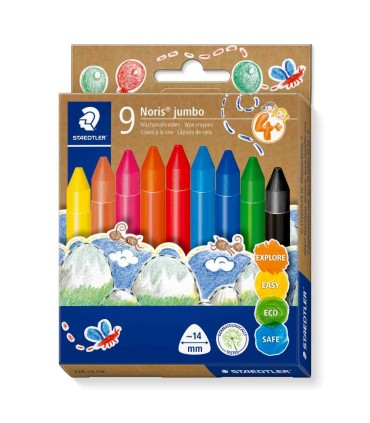 Set 9 creioane colorate din ceară, grosime 1,4 cm, Staedtler, de la 4 ani