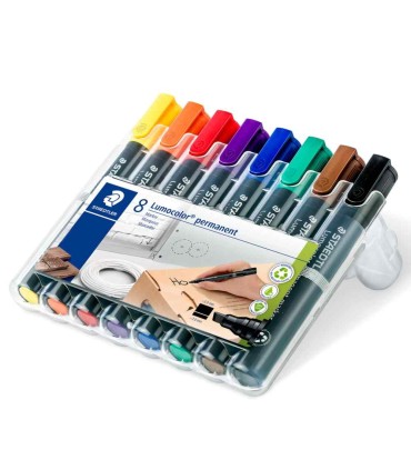 Set of 8 universal permanent markers, waterproof, Staedtler, chisel tip