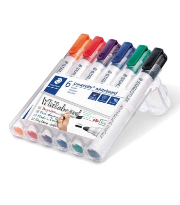 Set 6 markere whiteboard 2mm, ușor de șters, Staedtler, vârf rotund