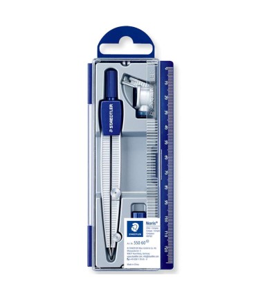 Precision school compass, with pencil adapter, lead set, ruler box, Staedtler, 550-60