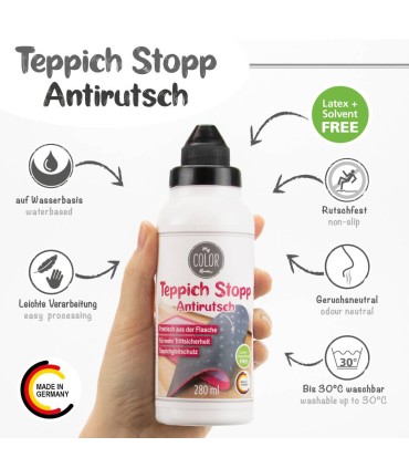 Antiderapant lichid transparent pentru covoare și mochete, cu aplicator, Viva Decor – Teppich Stopp, 280 ml