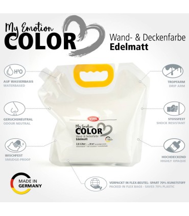 Premium washable paint for walls and ceilings, matte, My Emotion Color by VIVA, 2.6 liters