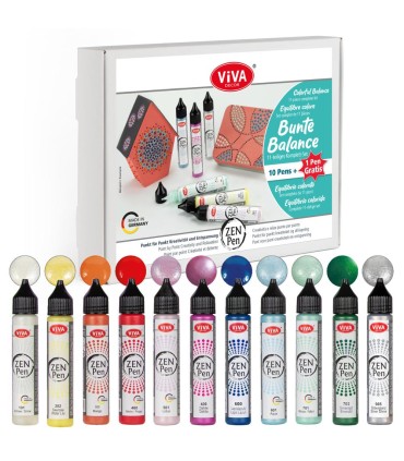 Set of 11 ZEN Pen dot painting paints, VIVA DECOR, 11x28ml