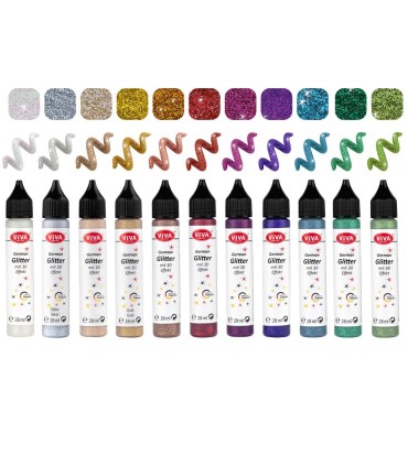 Set sclipici adeziv lavabil pentru toate suprafețele, VIVA DECOR, 11buc x 28ml