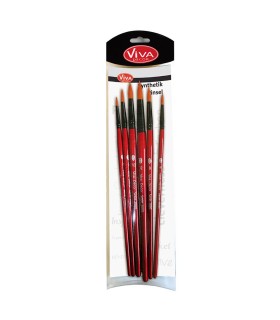 Set of 6 Synthetic Round Detail Paintbrushes with Pointed Tips, Lacquered Wooden Handles, VIVA DECOR